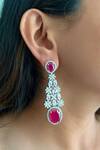 Shop_PRERTO_Red Stones, Diamonds Ruby Oval Drop Necklace Set _at_Aza_Fashions