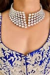 Buy_PRERTO_White Smocking Tear Drop Cutwork Swarovski Choker Set _at_Aza_Fashions