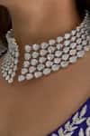 PRERTO_White Smocking Tear Drop Cutwork Swarovski Choker Set _Online_at_Aza_Fashions