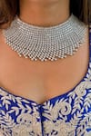 Buy_PRERTO_White Stones Grand Statement Kate Drop Diamond Necklace Set _at_Aza_Fashions