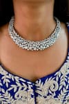 Buy_PRERTO_White Crystals Swarovski Embellished Cluster Necklace Set _at_Aza_Fashions