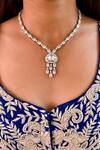 Buy_PRERTO_White Stones Swarovski Triangular Drop Necklace Set_at_Aza_Fashions