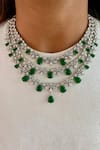 Buy_Prerto_Emerald Green Swarovski Diamonds Drop Studded Layered Necklace Set _at_Aza_Fashions