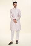 Buy_RNG Safawala_Cream Raw Silk Embroidered Resham Sherwani With Pant For Kids_at_Aza_Fashions