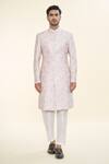 RNG Safawala_Cream Raw Silk Embroidered Resham Sherwani With Pant For Kids_Online_at_Aza_Fashions