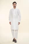 RNG Safawala_Off White Raw Silk Embroidered Thread Kurta Set With Nehru Jacket _Online_at_Aza_Fashions