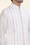 Shop_RNG Safawala_Off White Raw Silk Embroidered Thread Kurta Set With Nehru Jacket _Online_at_Aza_Fashions