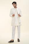 RNG Safawala_Off White Raw Silk Embroidered Geometric Kurta Set With Bundi _Online_at_Aza_Fashions