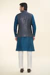 Shop_RNG Safawala_Blue Raw Silk Embroidered Thread Kurta Set With Nehru Jacket _at_Aza_Fashions