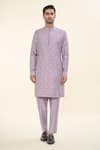 RNG Safawala_Purple Terry Silk Embroidered Thread Kurta Set With Nehru Jacket _Online_at_Aza_Fashions