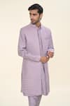 Shop_RNG Safawala_Purple Terry Silk Embroidered Thread Kurta Set With Nehru Jacket _Online_at_Aza_Fashions