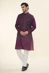 Buy_RNG Safawala_Wine Terry Silk Embroidered Thread Solid Kurta Set With Nehru Jacket _at_Aza_Fashions