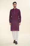 RNG Safawala_Wine Terry Silk Embroidered Thread Solid Kurta Set With Nehru Jacket _Online_at_Aza_Fashions