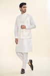 Buy_RNG Safawala_Off White Raw Silk Embroidered Thread Kurta Set With Mirror Gota Nehru Jacket _at_Aza_Fashions