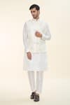 Buy_RNG Safawala_Off White Raw Silk Embroidered Thread Kurta Set With Mirror Gota Nehru Jacket _Online_at_Aza_Fashions