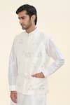 Shop_RNG Safawala_Off White Raw Silk Embroidered Thread Kurta Set With Mirror Gota Nehru Jacket _Online_at_Aza_Fashions