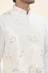 RNG Safawala_Off White Raw Silk Embroidered Thread Kurta Set With Mirror Gota Nehru Jacket _at_Aza_Fashions