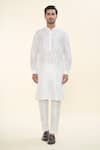 Buy_RNG Safawala_Off White Raw Silk Embroidered Thread Kurta Set With Mirror Gota Nehru Jacket 