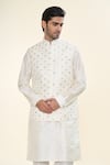 RNG Safawala_Off White Raw Silk Embroidered Diamond Kurta Set With Nehru Jacket _at_Aza_Fashions