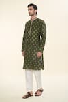 RNG Safawala_Green Cotton Silk Embroidered Thread Kurta With Pant _Online_at_Aza_Fashions