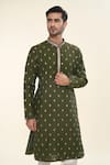 Shop_RNG Safawala_Green Cotton Silk Embroidered Thread Kurta With Pant _Online_at_Aza_Fashions