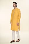 Shop_RNG Safawala_Yellow Cotton Silk Embroidered Resham Kurta With Solid Pant _Online_at_Aza_Fashions