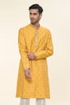 RNG Safawala_Yellow Cotton Silk Embroidered Resham Kurta With Solid Pant _at_Aza_Fashions