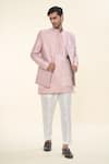 RNG Safawala_Pink Raw Silk Embroidered Floral Kurta Set With Nehru Jacket _at_Aza_Fashions