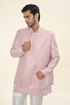 Buy_RNG Safawala_Pink Raw Silk Embroidered Floral Kurta Set With Nehru Jacket 