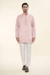 Shop_RNG Safawala_Pink Raw Silk Embroidered Floral Kurta Set With Nehru Jacket 