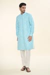 Buy_Rng Safawala_Blue , Satin, Silk Sequins Ikat Print Kurta With Pant _at_Aza_Fashions