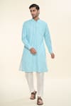 Buy_Rng Safawala_Blue , Satin, Silk Sequins Ikat Print Kurta With Pant _Online_at_Aza_Fashions