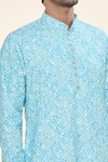 Rng Safawala_Blue , Satin, Silk Sequins Ikat Print Kurta With Pant _at_Aza_Fashions