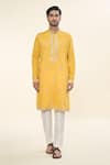 RNG Safawala_Yellow Cotton Silk Embroidered Thread Sequin Kurta With Pant _Online_at_Aza_Fashions