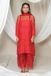 Buy_Jyoti Bansal_Red Kurta Pure Mul Mukaish And Organza Embroidered Mirror Round Work Pant Set _at_Aza_Fashions