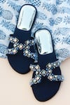 Phenominaal_Blue Japanese Bugle Beads Sapphire Hand Embroidered Sandals _Online_at_Aza_Fashions