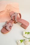 Buy_Phenominaal_Peach Japanese Bugle Beads And Swarovski Pearls Rose Embroidered Block Heels _at_Aza_Fashions