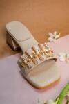 Shop_Phenominaal_Cream Glass Beads Toffee Hand Embroidered Heels _Online_at_Aza_Fashions