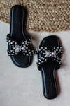 Phenominaal_Black Lace Pearl And Embellished Flats _at_Aza_Fashions