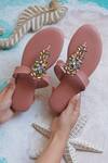 Buy_Phenominaal_Pink Crystal Rosewood Hand Embroidered Flats _at_Aza_Fashions