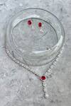 Buy_Prestones_Red Diamonds, Stones, Zari Faux Embellished Pendant Necklace Set _at_Aza_Fashions