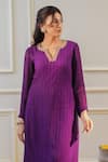 Flamingo the label_Purple Kurta Georgette Hand Embroidery Zardozi Neck With Pant _Online_at_Aza_Fashions