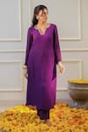 Buy_Flamingo the label_Purple Kurta Georgette Hand Embroidery Zardozi Neck With Pant _Online_at_Aza_Fashions