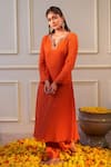 Buy_Flamingo the label_Orange Kurta Georgette Hand Embroidery Zardozi Neck With Pant _at_Aza_Fashions