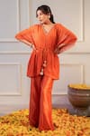 Buy_Flamingo the label_Orange Kaftan Georgette Hand Embroidery V Neck With Pant _at_Aza_Fashions