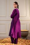 Shop_Flamingo the label_Purple Chanderi Silk Hand Embroidery Floral Plunge V Neck Kurta With Pant _at_Aza_Fashions