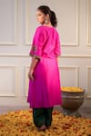 Shop_Flamingo the label_Pink Chanderi Silk Hand Embroidery Zari Blunt V Neck Kurta With Salwar _at_Aza_Fashions