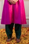 Buy_Flamingo the label_Pink Chanderi Silk Hand Embroidery Zari Blunt V Neck Kurta With Salwar _Online_at_Aza_Fashions