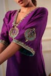 Shop_Flamingo the label_Purple Chanderi Silk Hand Embroidery Zari Blunt V Neck Kurta And Salwar Set _at_Aza_Fashions