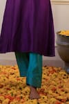 Flamingo the label_Purple Chanderi Silk Hand Embroidery Zari Blunt V Neck Kurta And Salwar Set _Online_at_Aza_Fashions